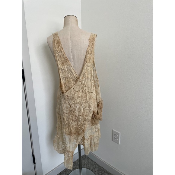 Handmade Lace Top Beige One Size Apron Pockets Boho Ruffle Shabby Chic Cottage - Picture 7 of 7